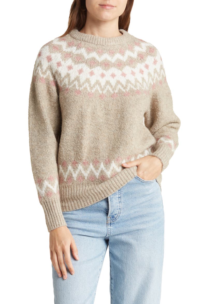 Fair Isle Recycled Polyester Blend Sweater, Main, color, NATURAL