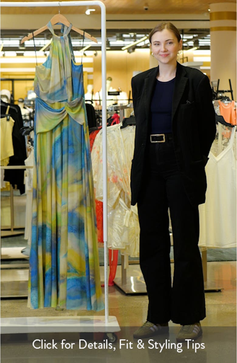 Neriah Abstract Print Halter Neck Mesh Gown, sales video thumbnail