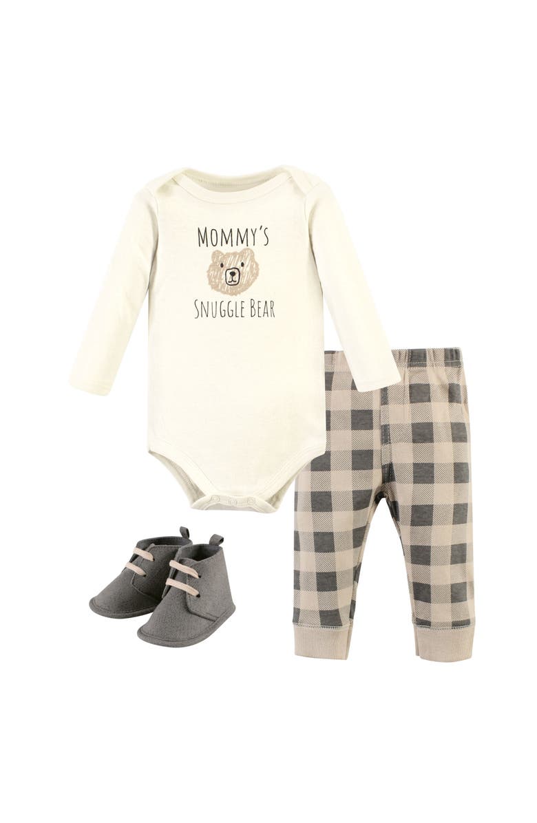 Hudson Baby Long Sleeve Bodysuit, Pants and Shoe, Main, color, Snuggle Bear Long Sleeve