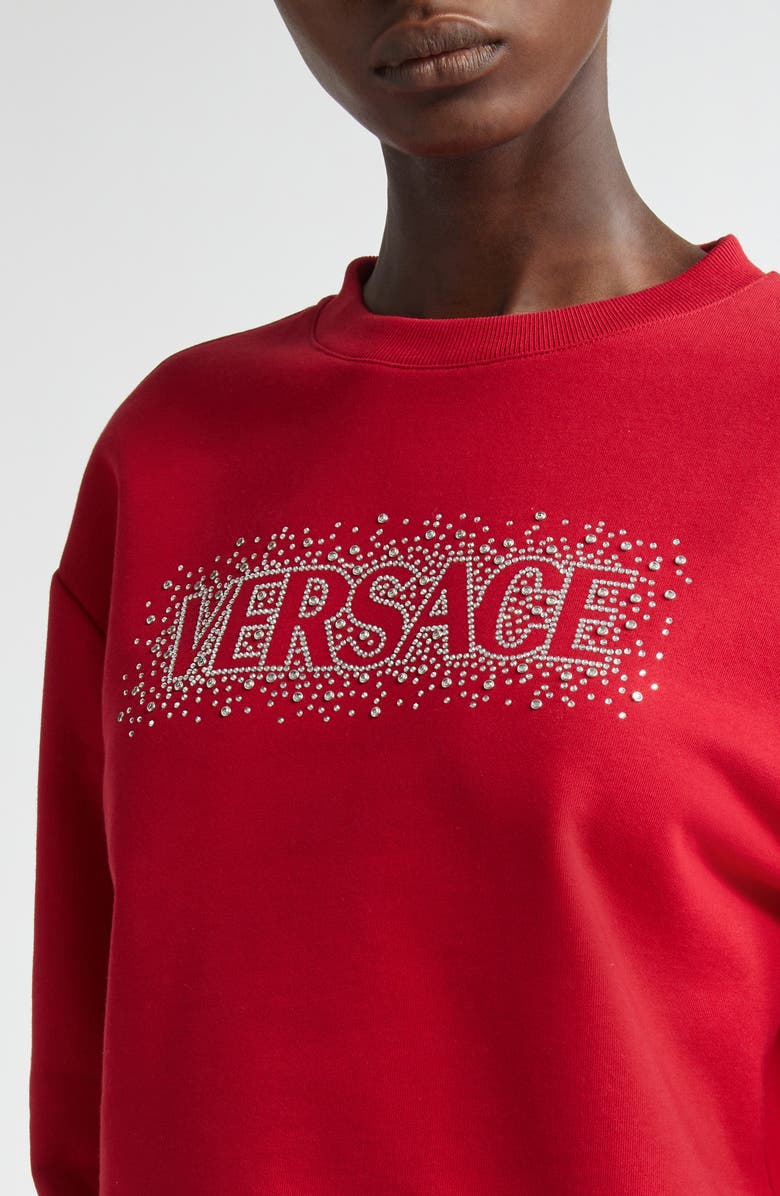 Versace Crystal Embellished Logo Sweatshirt, Alternate, color,