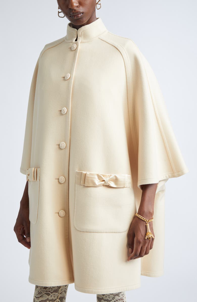 Valentino Garavani Bow Trim Wool & Cashmere Coat, Alternate, color, Nude