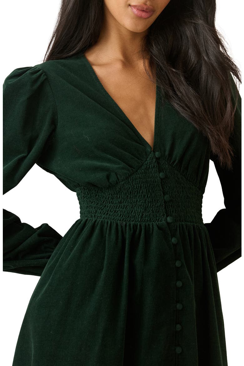 Riley Shirred Waist Corduroy Midi Dress, Alternate, color, GREEN
