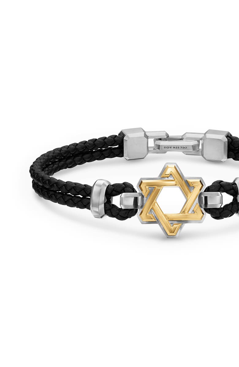 David Yurman Streamline Star of David Bracelet in Black Leather with Sterling Silver & 14K Yellow Gold, 18mm, Alternate, color, Silver