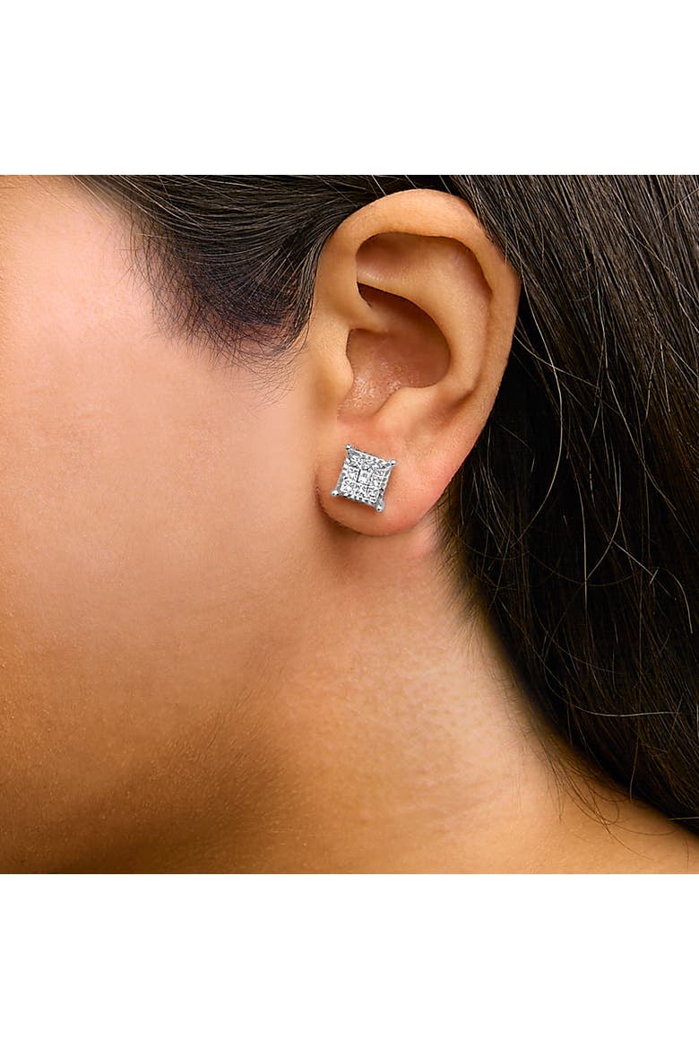 Sterling Silver 1.0 Cttw Princess Diamond Composite Square Stud Earrings, Alternate, color, Silver