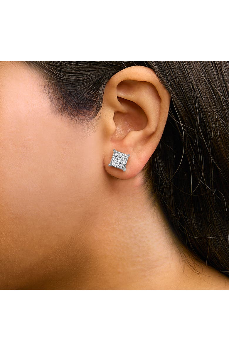 Haus of Brilliance Sterling Silver 1.0 Cttw Princess Diamond Composite Square Stud Earrings, Alternate, color, Silver