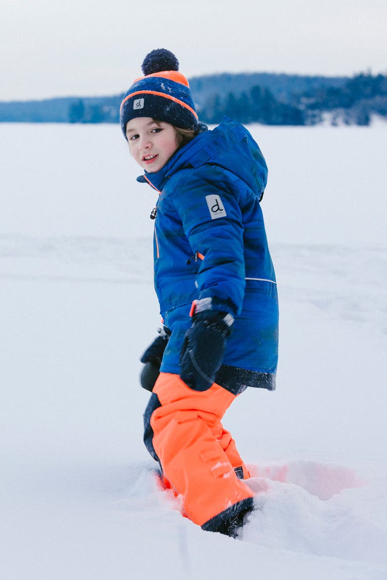Play Hooded Jacket & Reinforced Pants Two Piece Snowsuit, Alternate, color, Navy Blue and Orange