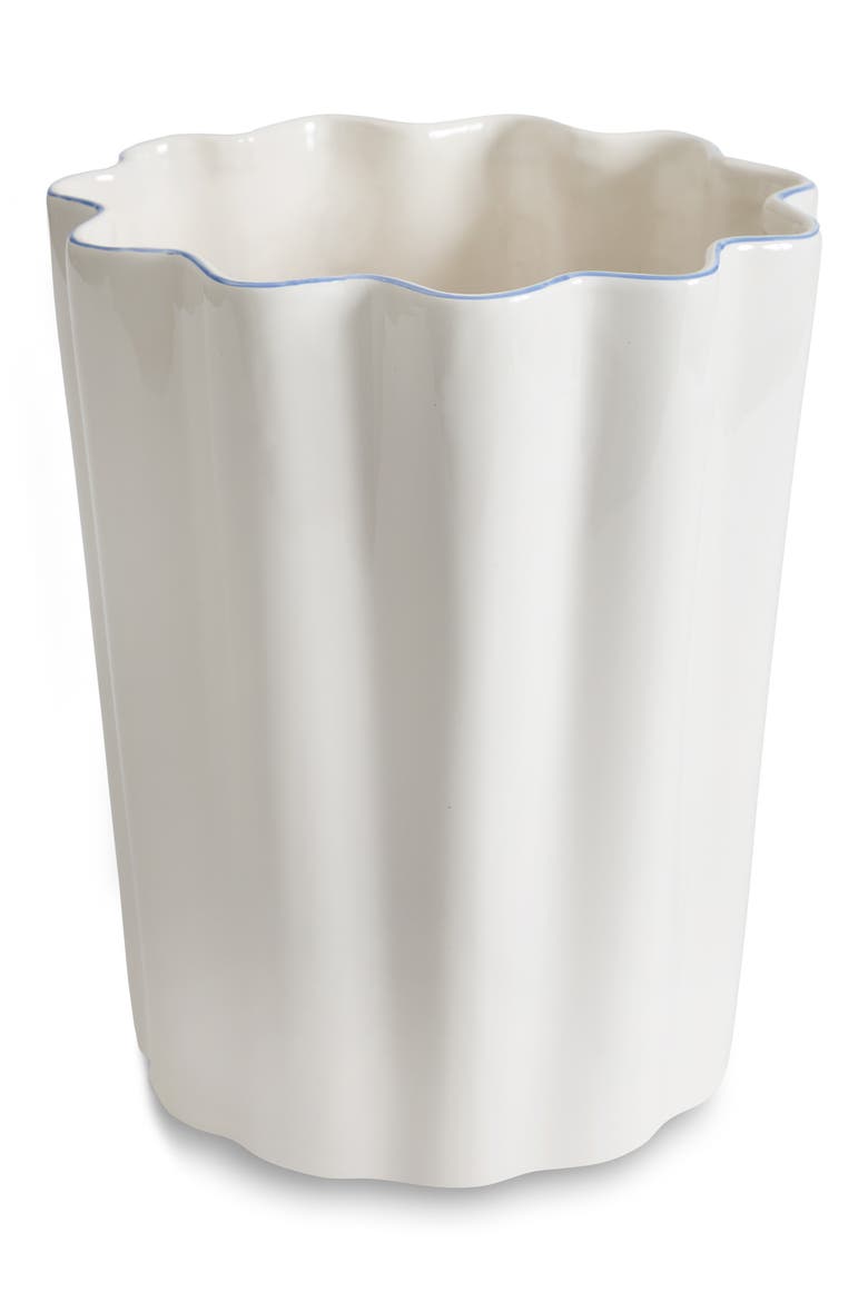 Le Marais Porcelain Wastebasket, Main, color, WHITE/ CORNFLOWER BLUE