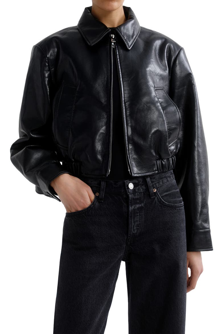 Nahla Cropped Recycled Leather Blend Jacket, Main, color, DETOX BLACK