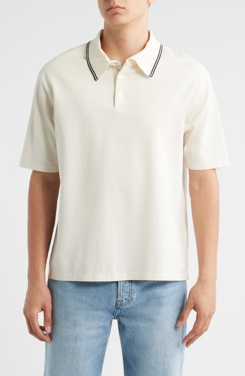 Frame Mens Striped Collar Regular-fit Pique Polo Top White Sand In White