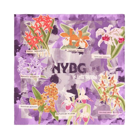 X NYBG "Orchid On the Block" Silk Bandana Scarf