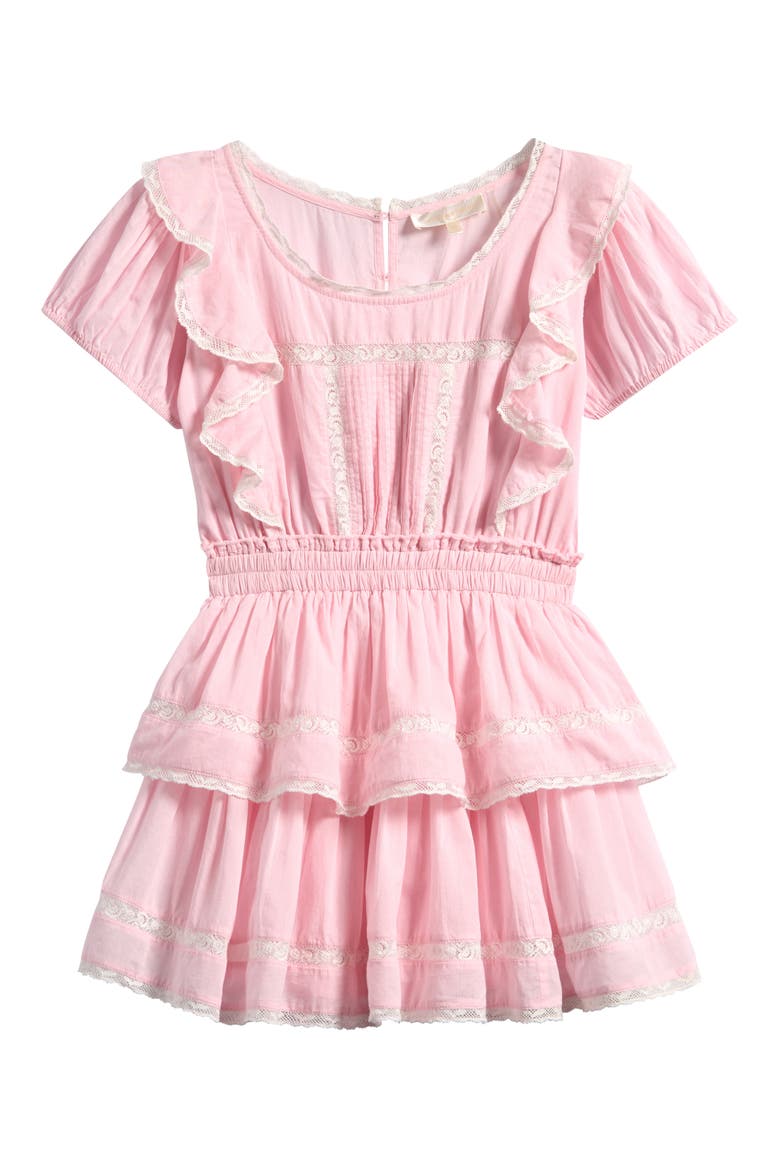 Kids' Jaime Lace Inset Tiered Dress, Main, color, PINK