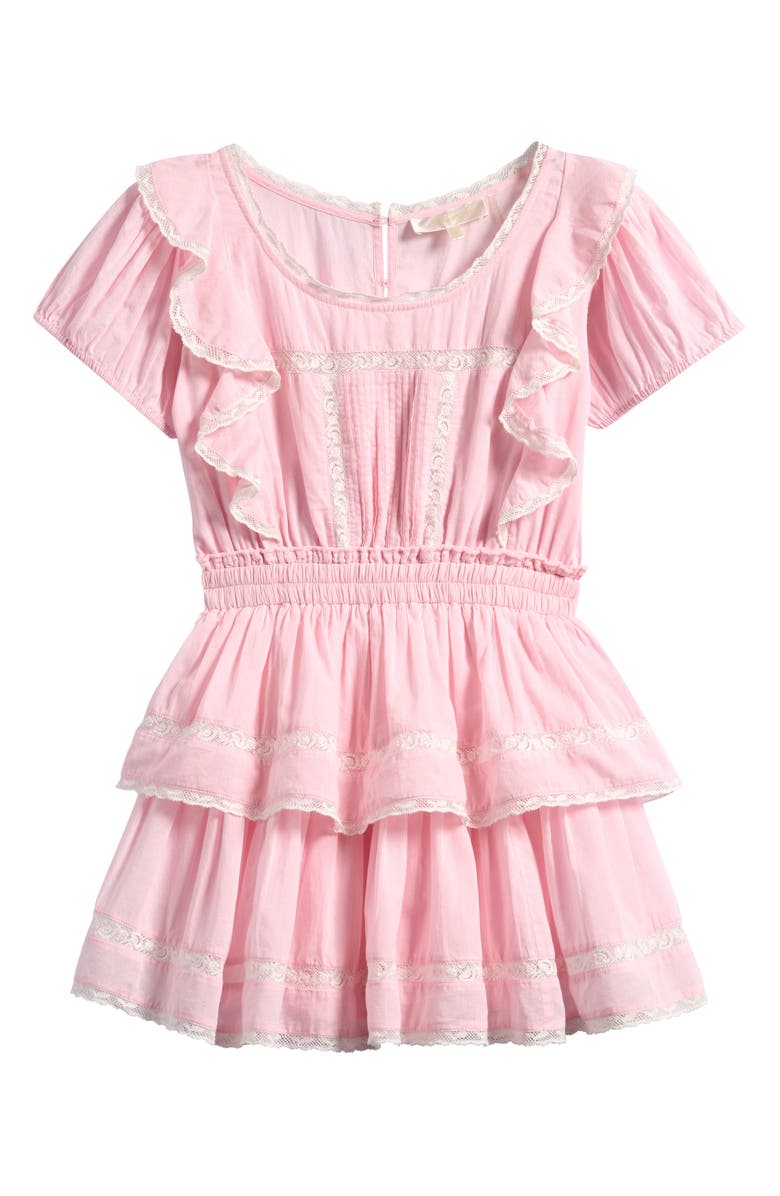 LoveShackFancy Kids' Jaime Lace Inset Tiered Dress, Main, color, Pink