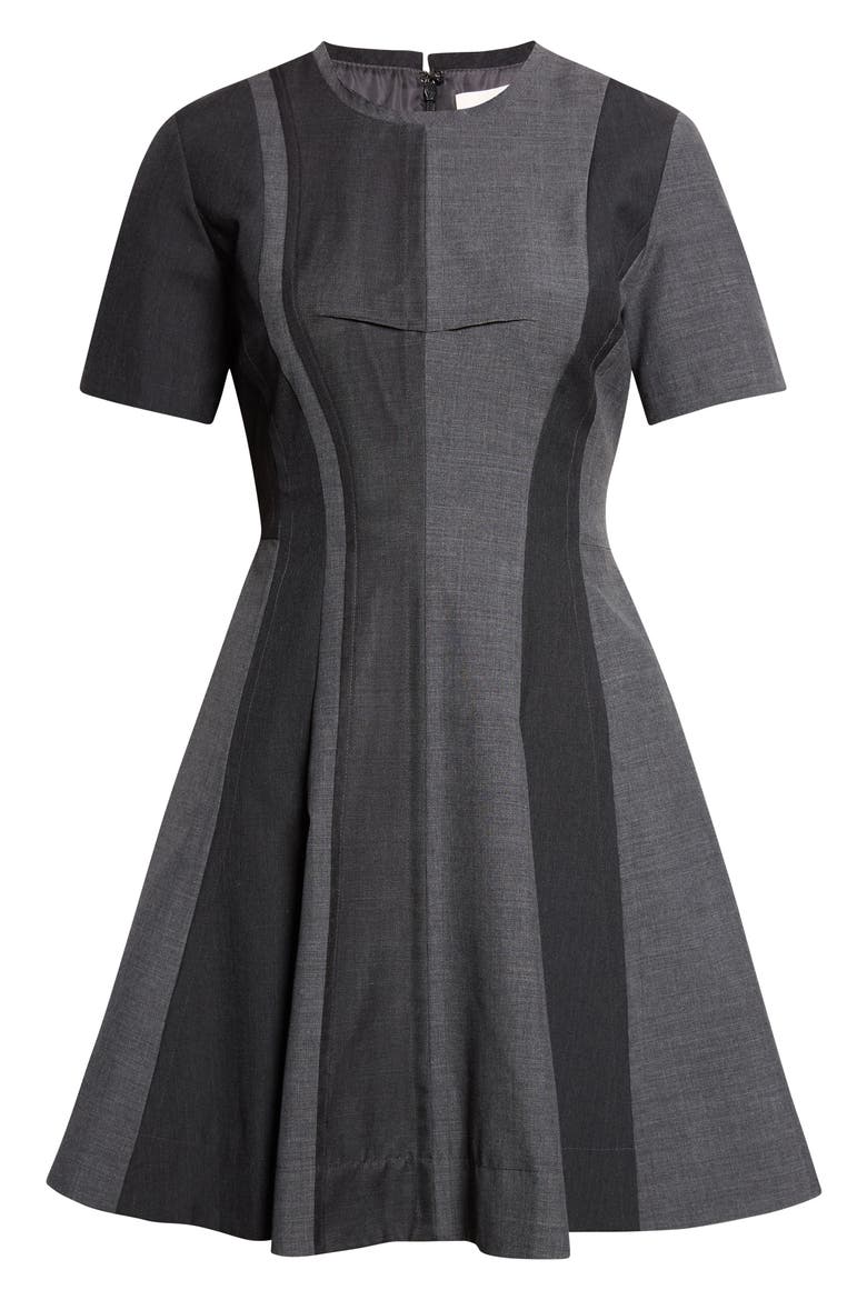 Paneled Tropical Wool Fit and Flare Minidress, Alternate, color, CHARCOAL MULTI