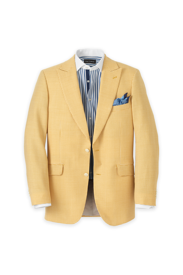 Houndstooth Wool Single Breasted Peak Lapel Sport Coat, Main, color, Yellow