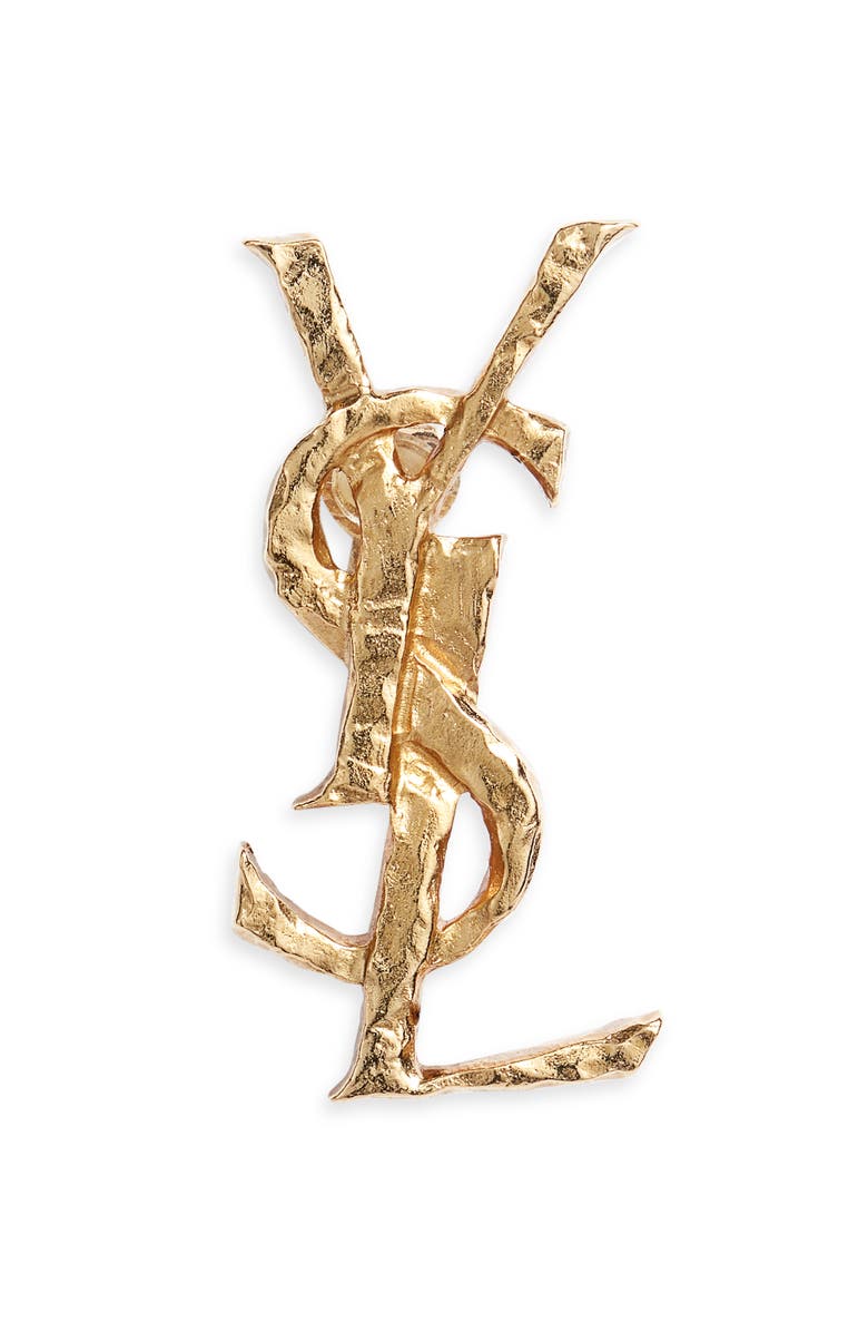 Saint Laurent Hammered YSL Single Clip-On Earring, Main, color, Brass Gold