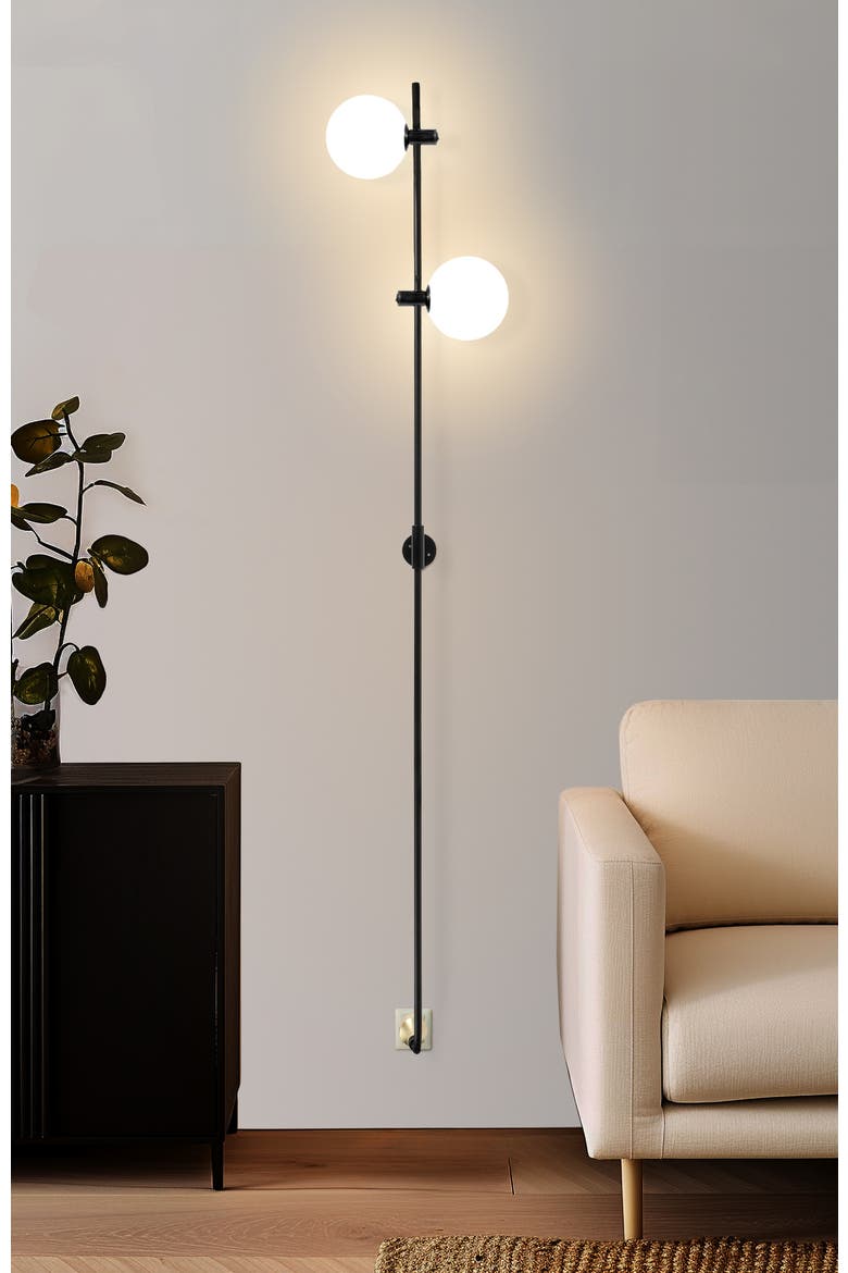 Equinox 62" LED Modern Sconce Wall Lamp with Glass Globe Shades, Alternate, color, Classic Black