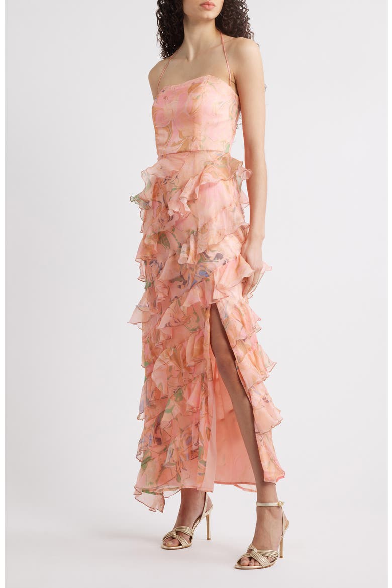 Ruffle Maxi Dress, Main, color, ORANGE TONE MARBLE SWIRL