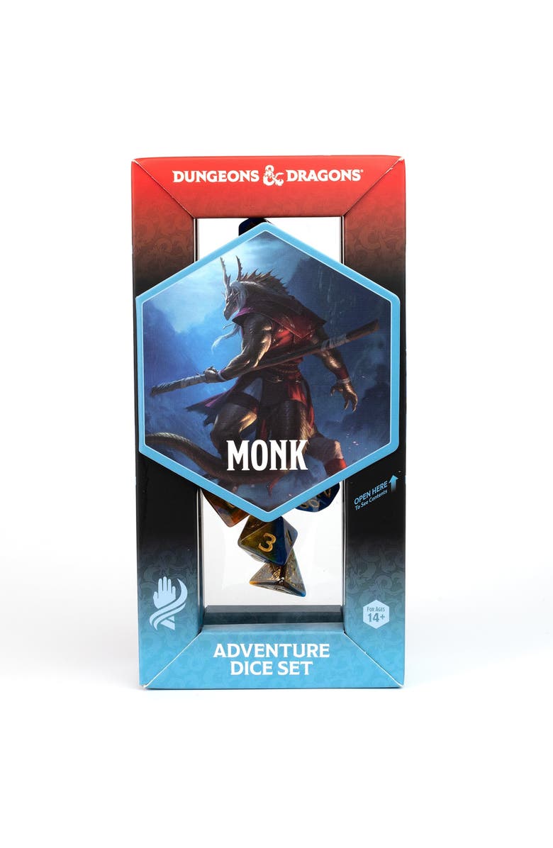 Dungeons & Dragons D&D Adventure Dice Monk Blue & Gold, 12Pc Rpg Set, Alternate, color, Multicolored