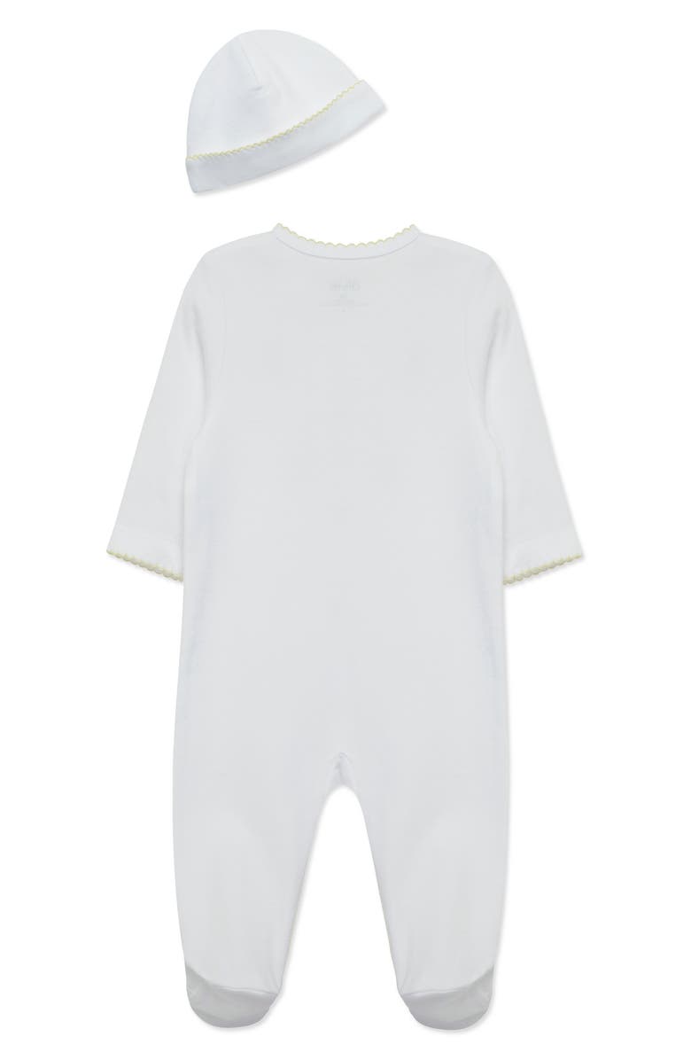 Little Me Sweet Ducks Embroidered Cotton Footie & Hat Set, Alternate, color, White