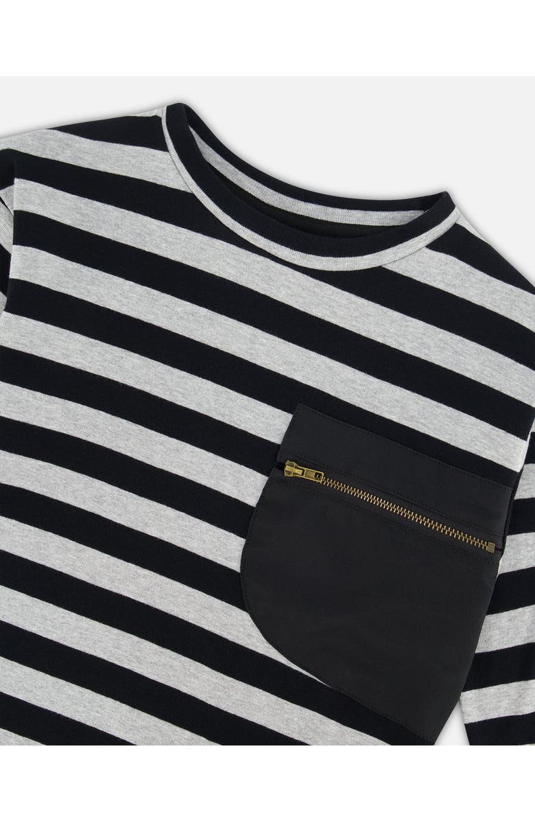 Deux par Deux Boy's Striped Rib T-Shirt Black, Alternate, color,