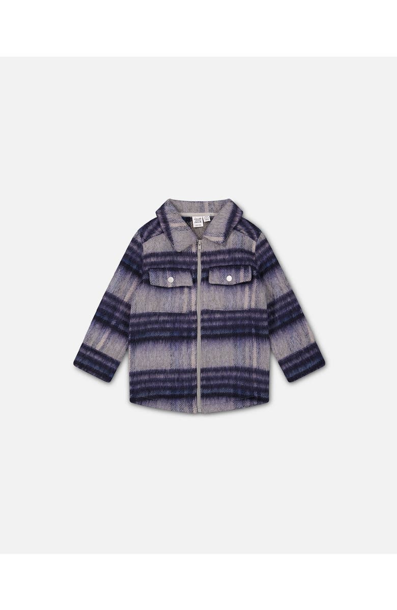Deux par Deux Little Boy's Overshirt Wool-Effect With Pockets Plaid Blue And Gray, Main, color, 