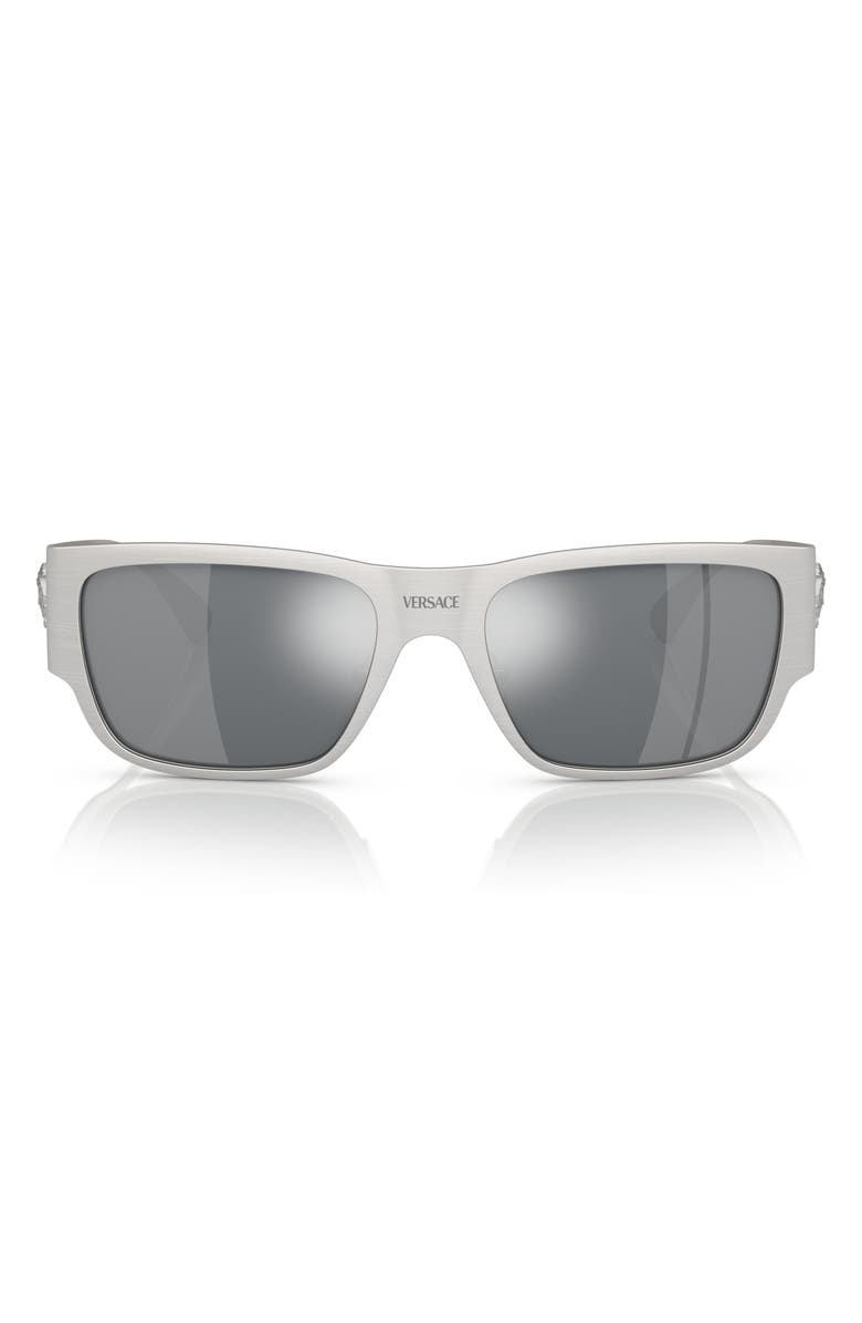 Versace 56mm Square Sunglasses, Main, color, Silver
