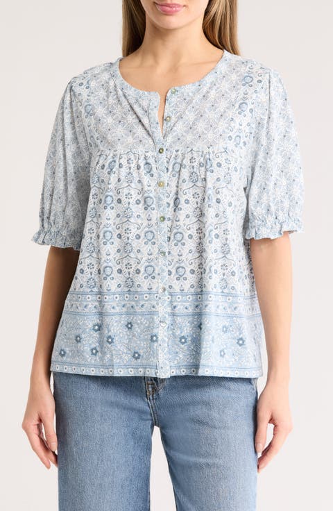 Patterned Button-Up T-Shirt