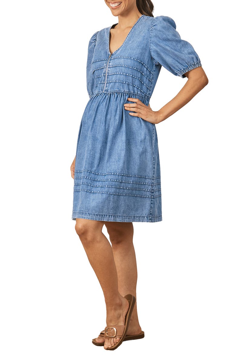 A-Line Denim Maternity Dress, Alternate, color, BLUE