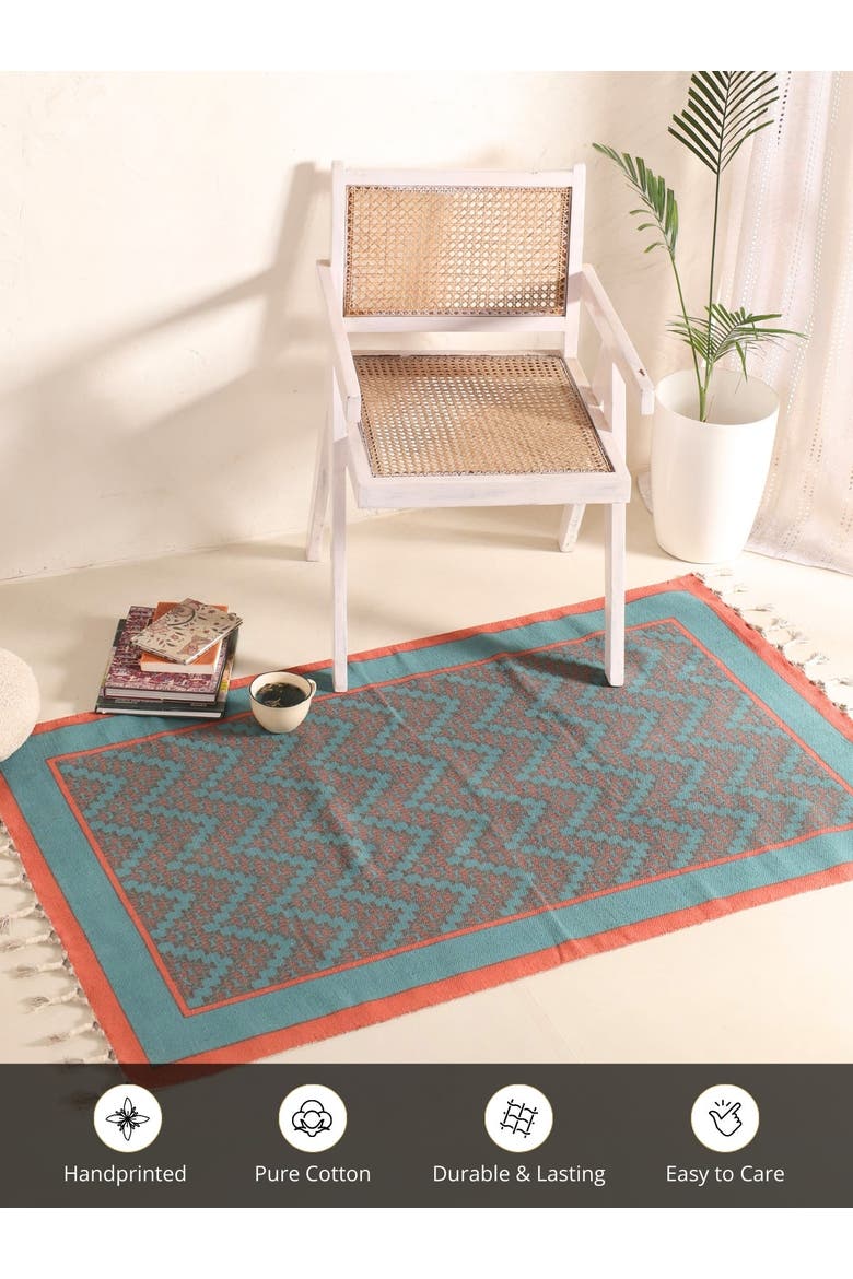 Chintz Cotton Rug, Alternate, color, Teal and Coral