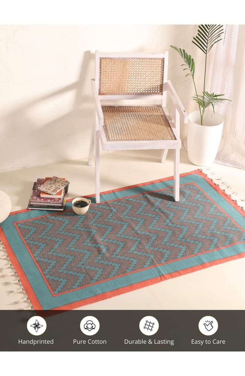 Mela Artisans Chintz Cotton Rug, Alternate, color, Teal And Coral