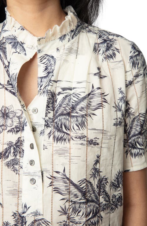 Zadig & Voltaire Womens Ecru Palm-print Short-sleeved Cotton Shirt