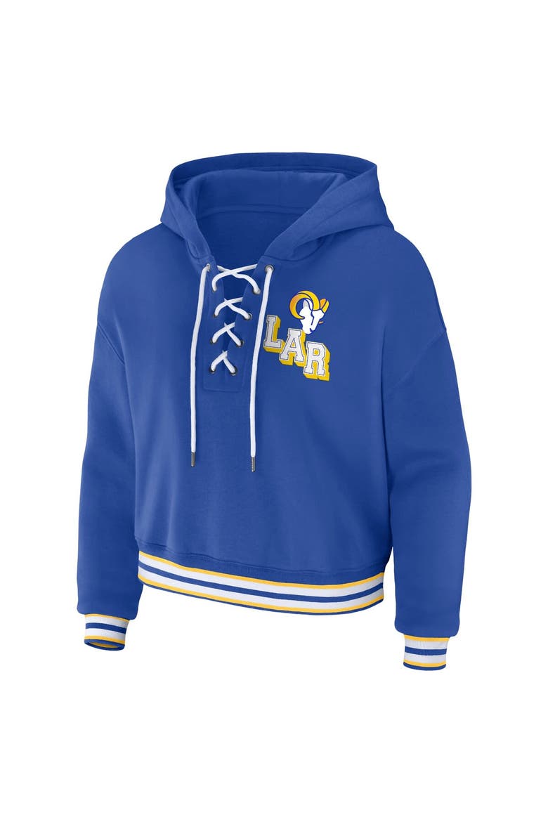 Women's WEAR by Erin Andrews Royal Los Angeles Rams Plus Size Lace-Up Pullover Hoodie, Alternate, color, Royal