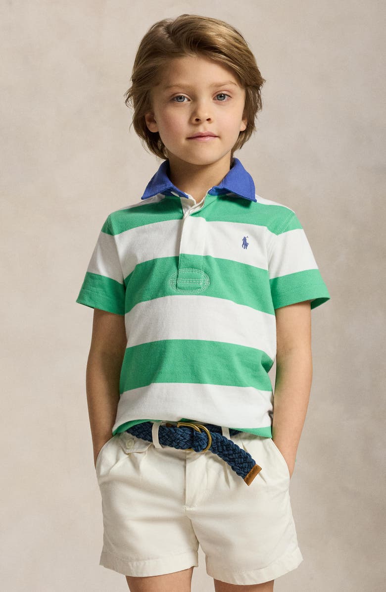 Polo Ralph Lauren Kids' Rugby Stripe Cotton Jersey Polo, Alternate, color, Plato Green/ White