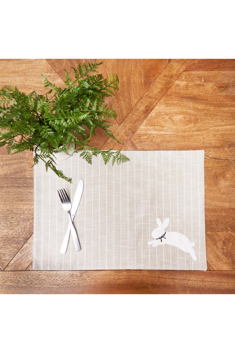 White Bunny Hop Stripe Placemats Set of 6 14" x 20", Alternate, color, Beige