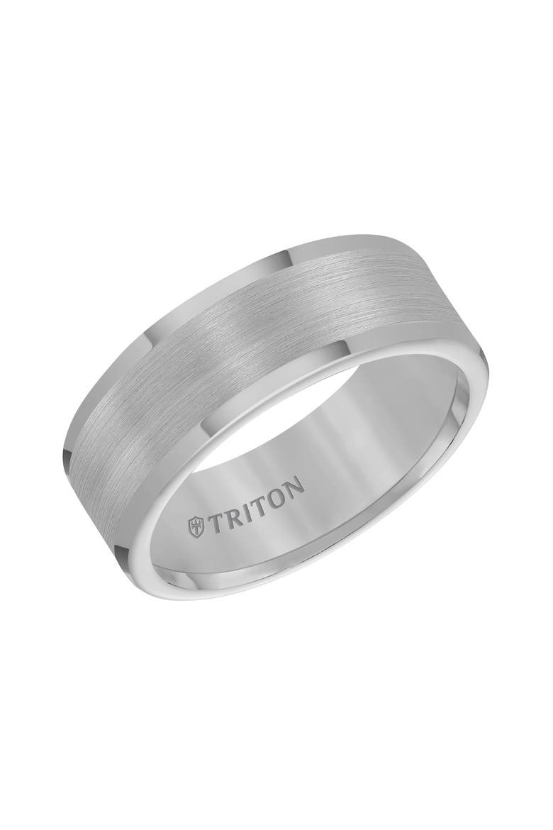 8MM Tungsten Carbide Ring with Satin Finish Flat Center and Round Edge, Main, color, Metallic Silver