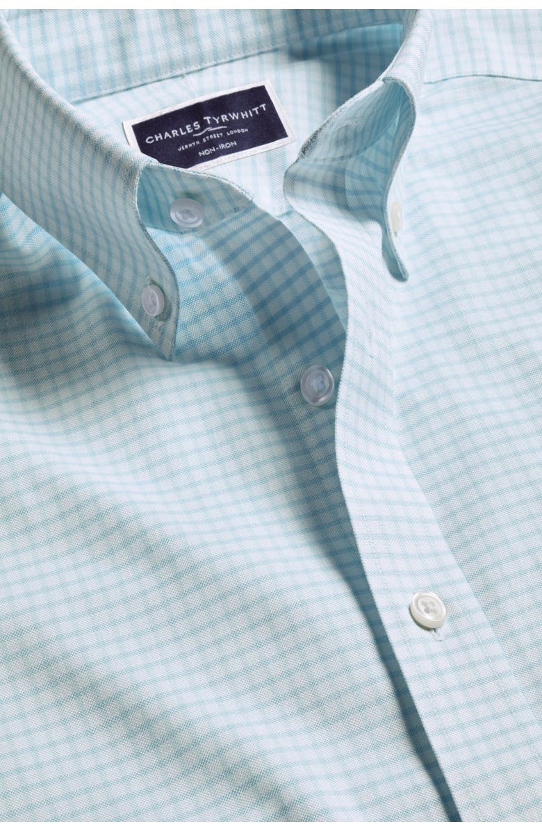 Charles Tyrwhitt Slim Fit Button-Down Collar Non-Iron Stretch Check Oxford Shirt, Alternate, color, Aqua Green