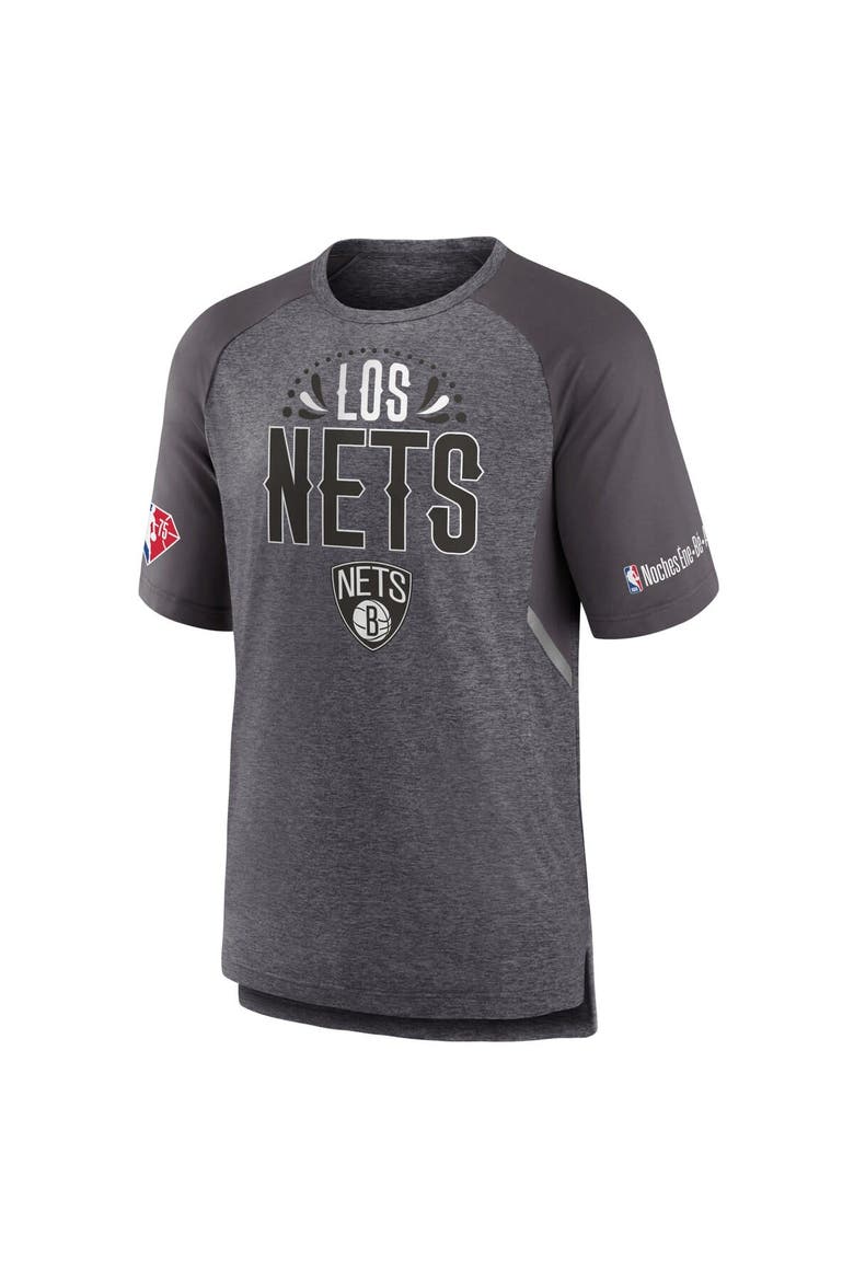 Men's Fanatics Branded Heathered Gray Brooklyn Nets 2022 Noches Ene-Be-A Core Shooting Raglan T-Shirt, Alternate, color, Heather Gray
