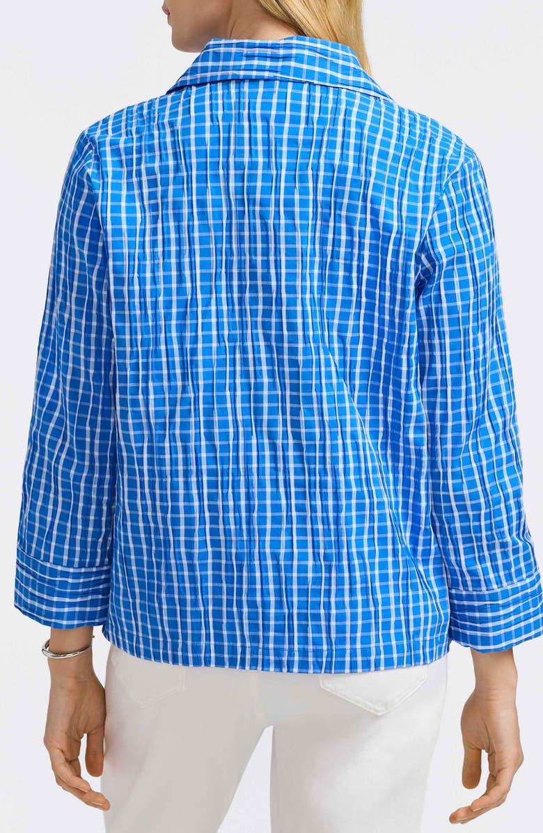 Foxcroft Sammy Check Crinkled Cotton Blend Top, Alternate, color, Cobalt Blue/ White