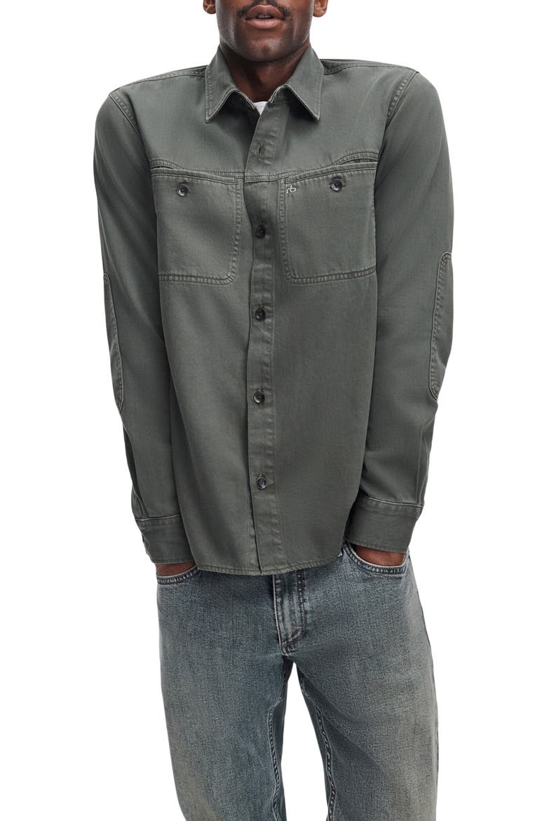 Overdyed Denim Button-Up Work Shirt, Alternate, color, DRKGRN