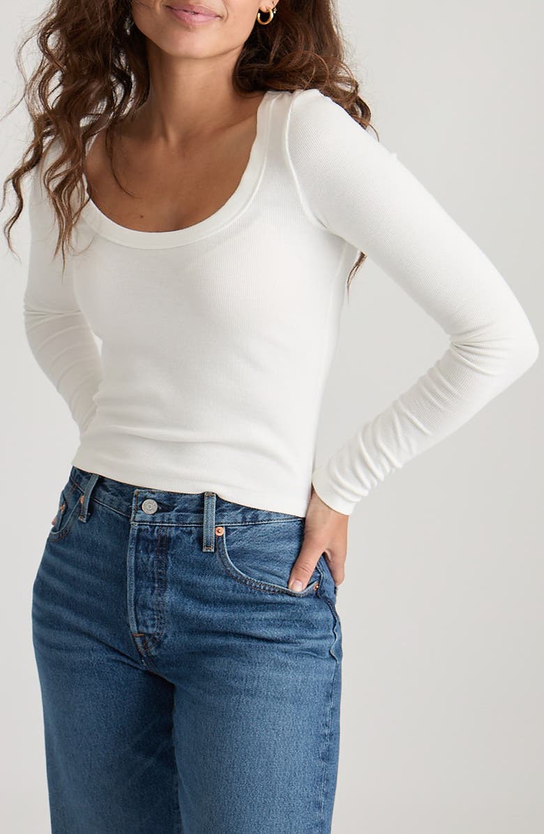 Marine Layer Lexi Sun-In Scoop Neck Long Sleeve Rib T-Shirt, Alternate, color, White