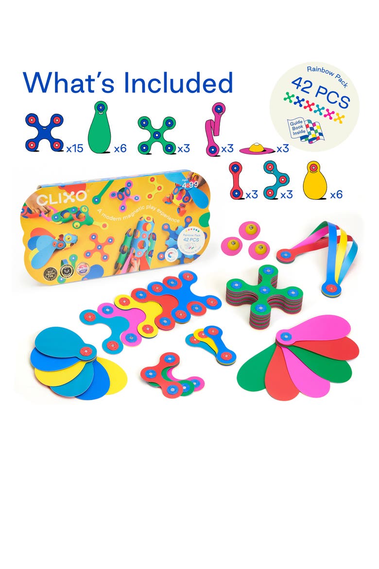 Rainbow Pack 42-Piece Magnetic Building Set, Main, color, MULTI