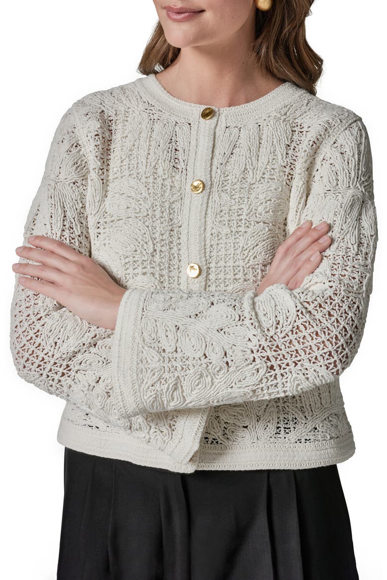 Mixed Stitch Cotton Blend Cardigan, Alternate, color, CREAM