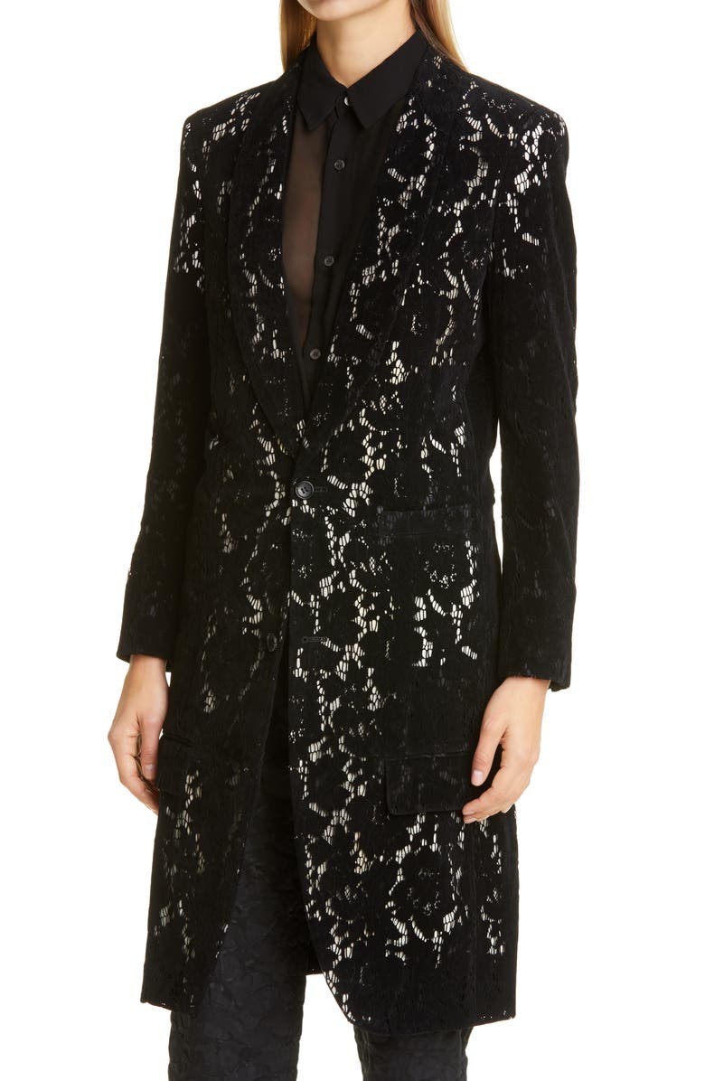 Comme des Garçons Flocked Lace Coat, Alternate, color, 