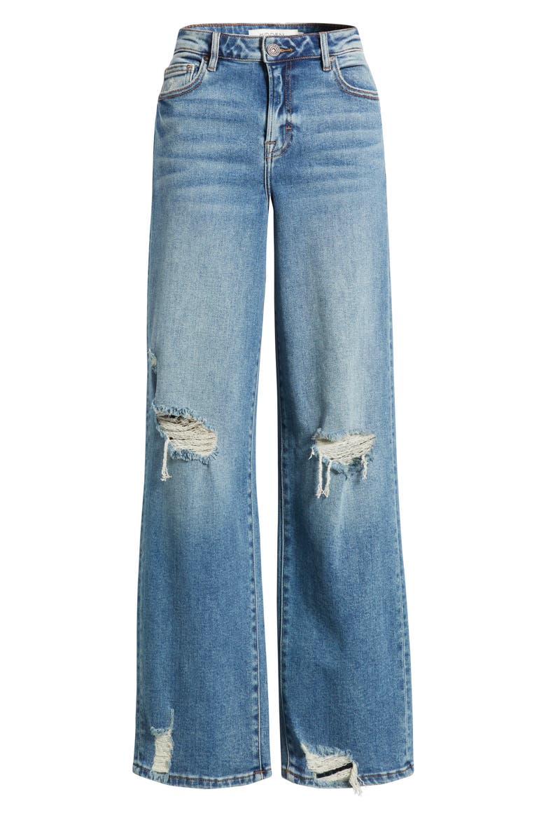 High Waist Distressed Wide Leg Dad Jeans, Alternate, color, MED.WASH