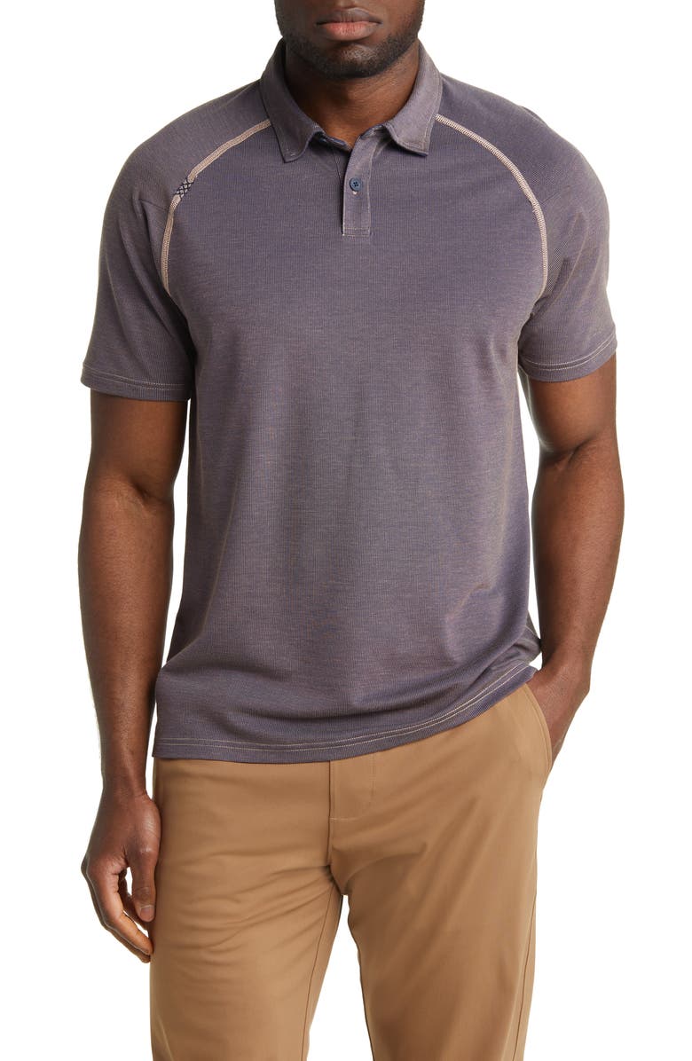 Rhone Delta Piqué Performance Polo, Main, color, Mahogany Rose/ Navy