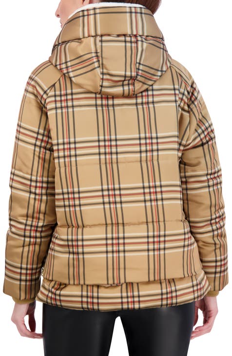 Cropped Plaid Utility Puffer