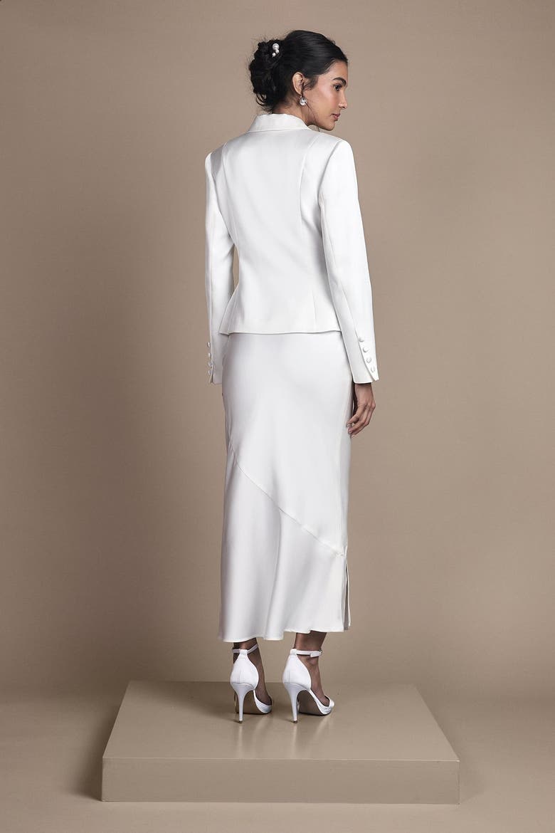 Satin Side-Split Fitted Midi Skirt, Alternate, color, Ivory