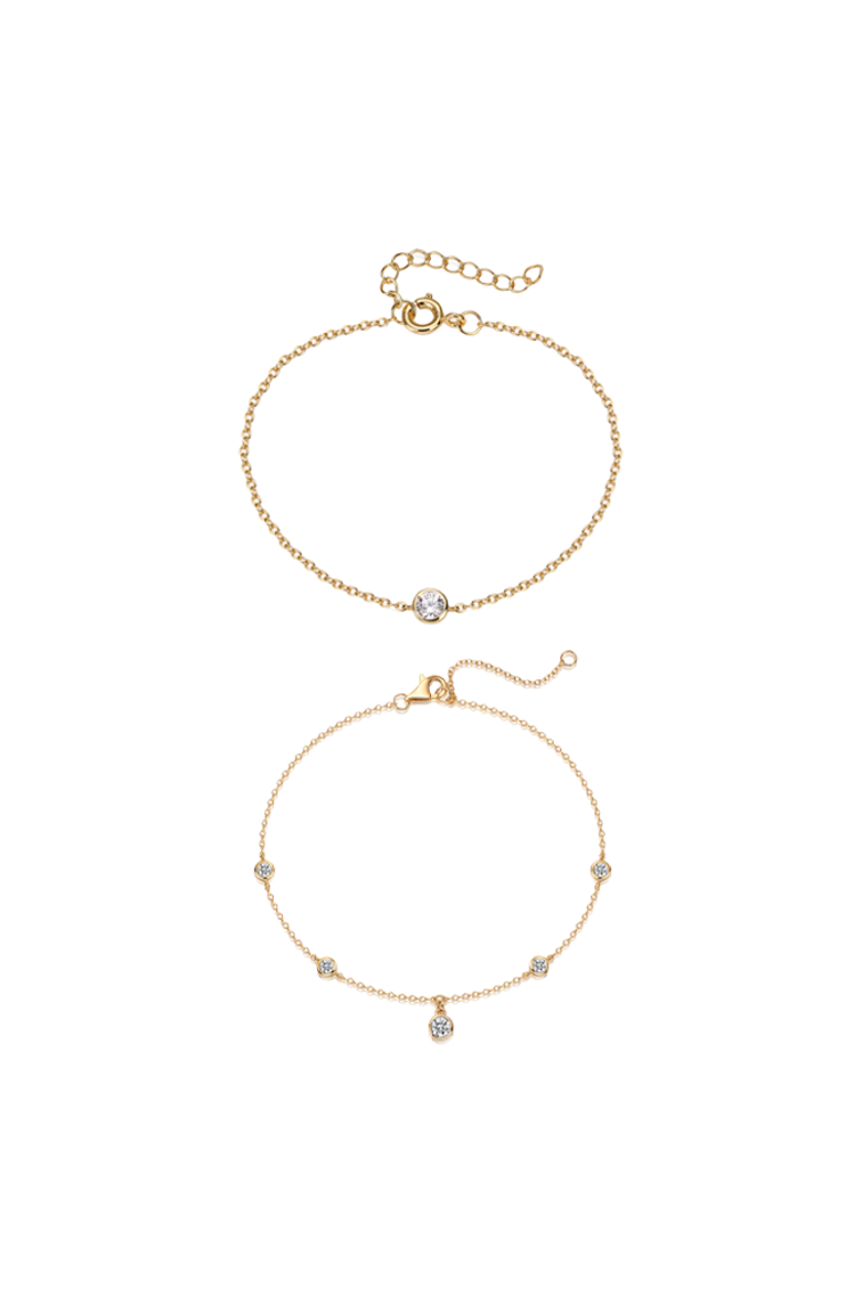 CZ Bezels Bracelet Combo Set, Main, color, Gold