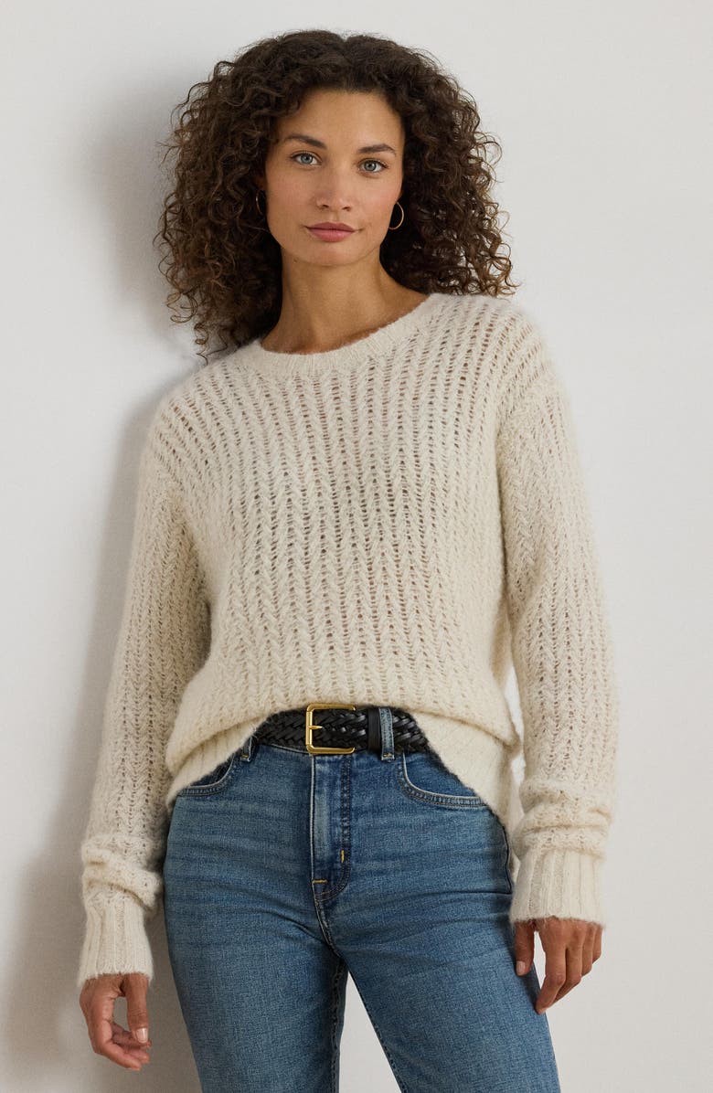 Lauren Ralph Lauren Oversize Open Stitch Sweater, Alternate, color, Mascarpone Cream