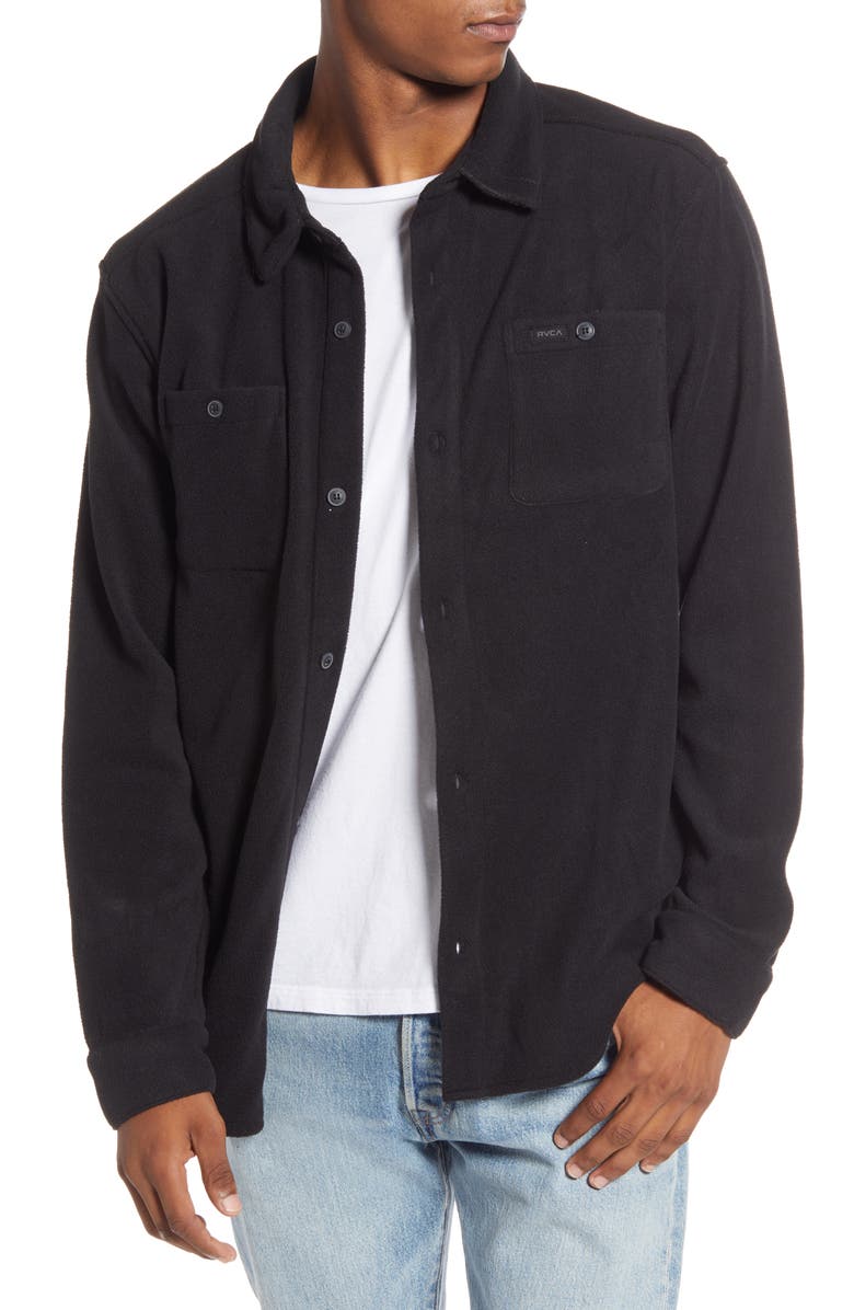 RVCA Uplift II Button-Up Fleece Shirt, Main, color,